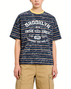 Distressed striped short-sleeved shirt