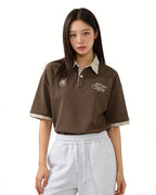 Retro plaid patchwork short-sleeved shirt