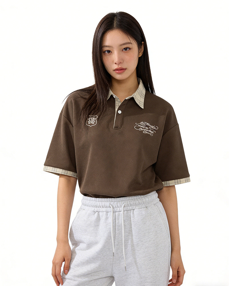 Retro plaid patchwork short-sleeved shirt