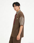 Faux two-piece spliced short-sleeved shirt