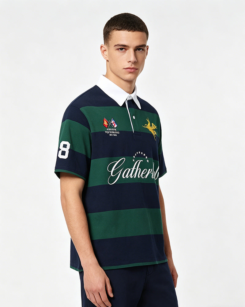 Embroidered Stripe Polo Shirt