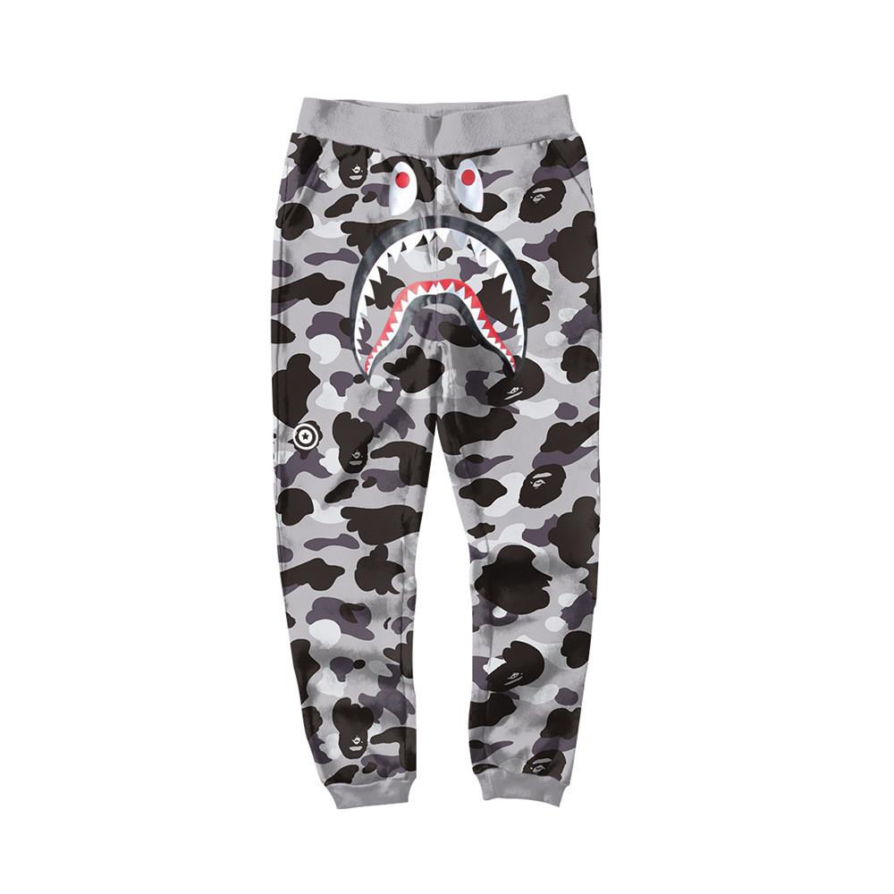 BAPE Black Grey Camo Shark Face Graphic Jogger Pants Unisex Streetwear Sweatpants