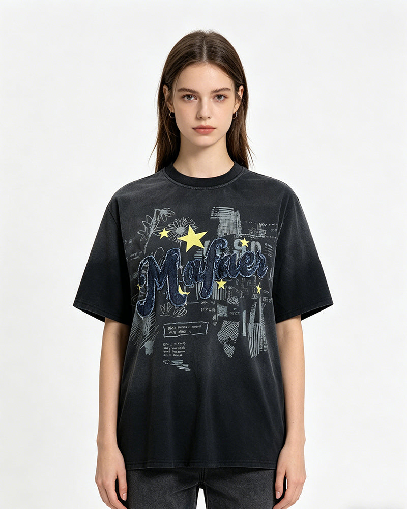 Casual Embroidered Sports Short-Sleeve