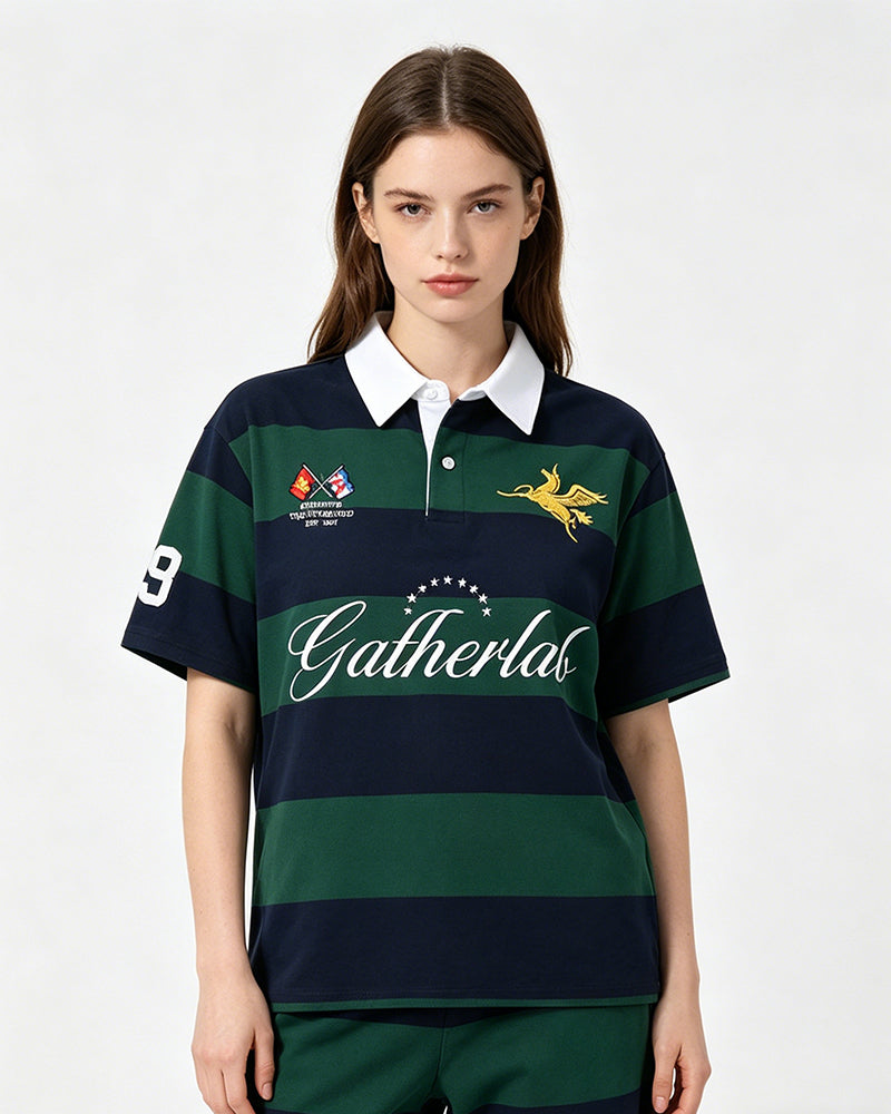 Embroidered Stripe Polo Shirt