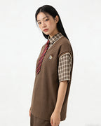 Faux two-piece spliced short-sleeved shirt