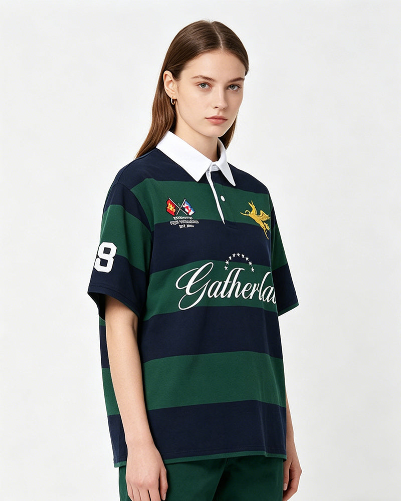 Embroidered Stripe Polo Shirt