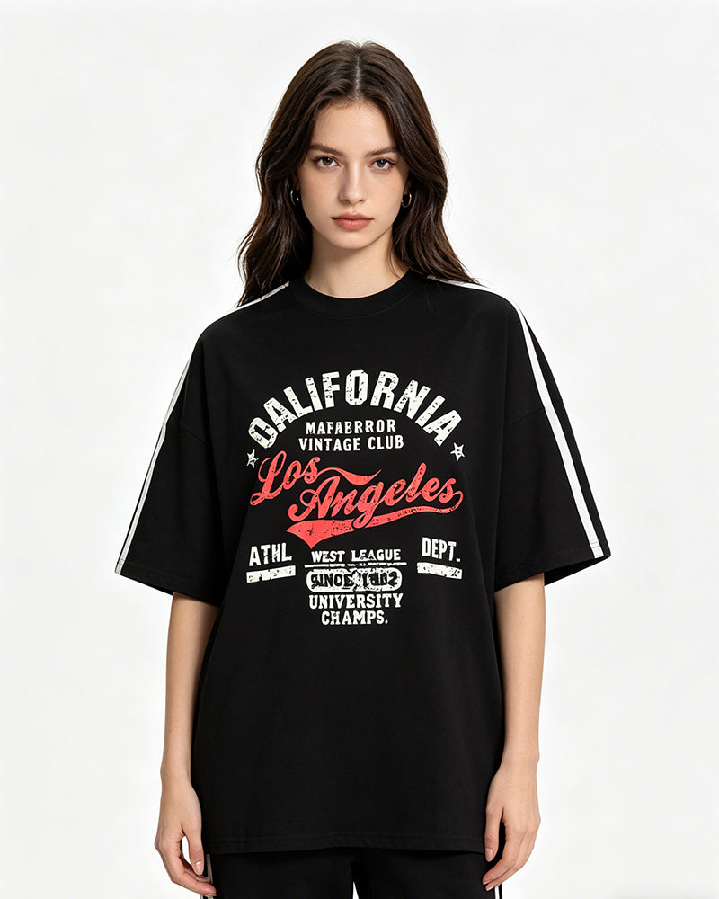 Contrast color letter print short sleeves