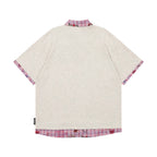 Plaid patchwork fake two-piece short sleeves
