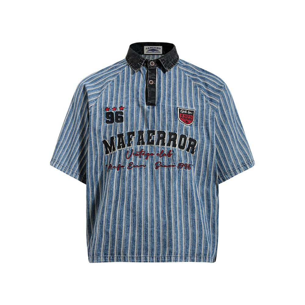 Washed striped short-sleeved shirt