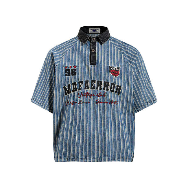 Washed striped short-sleeved shirt Hover Image