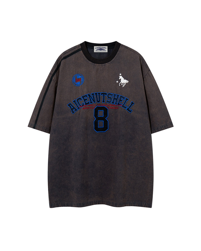 Washed distressed short-sleeved shirt