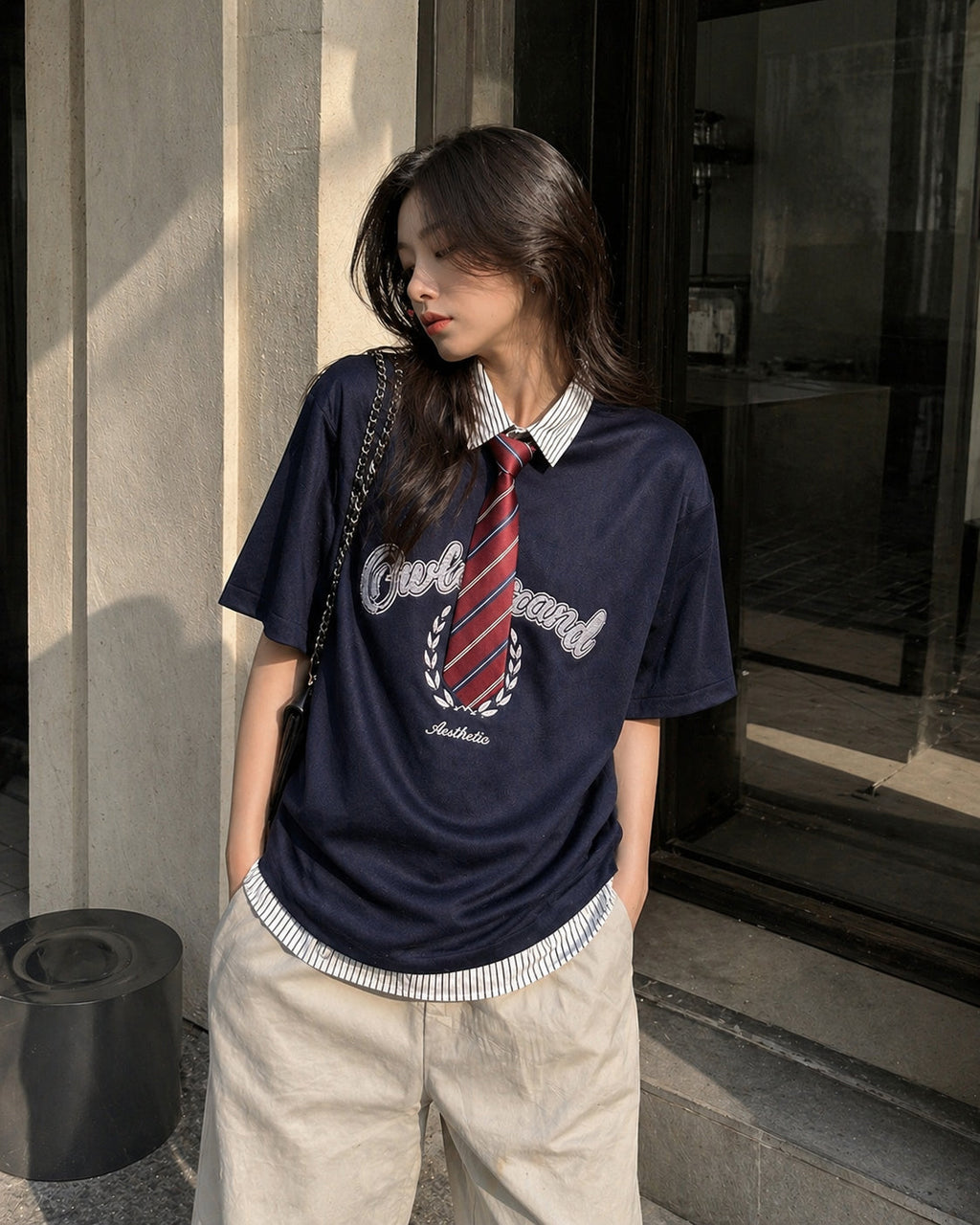 Fake two-piece lapel short sleeves