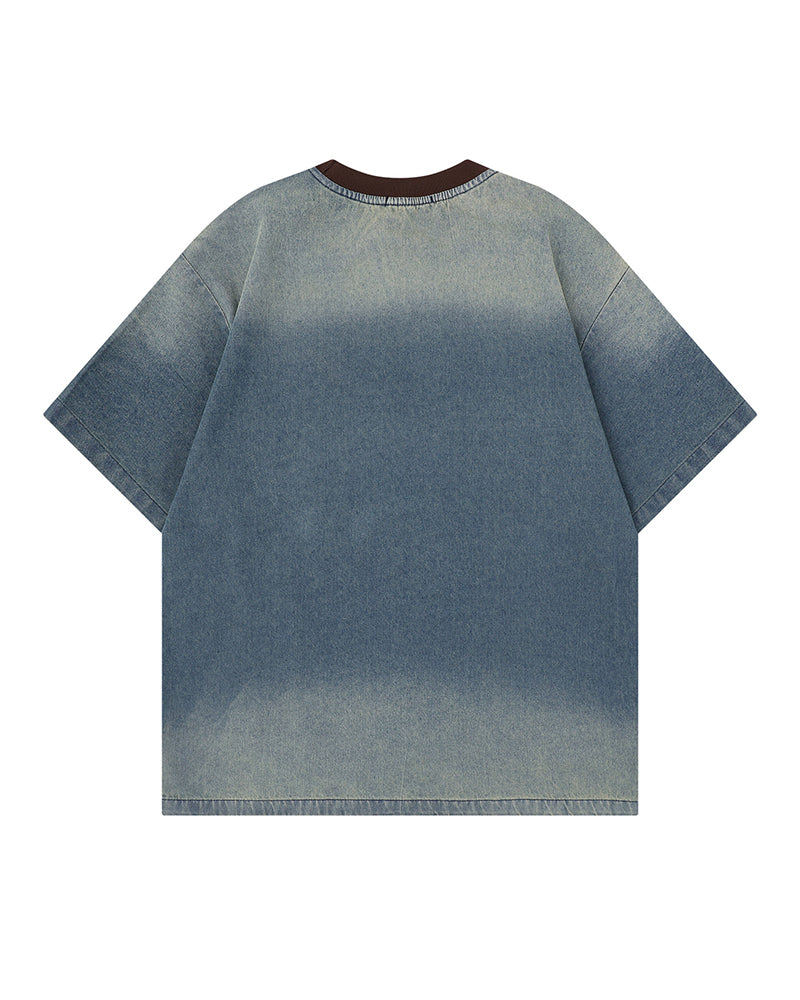 Retro denim short-sleeved shirt