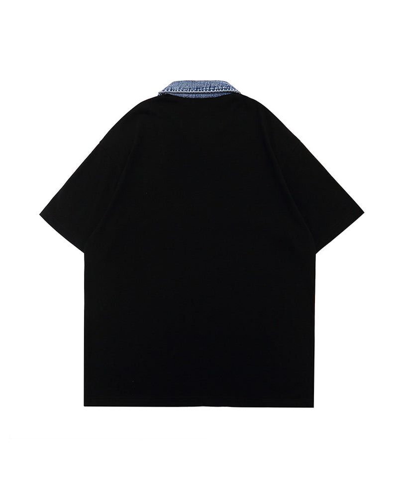 American retro lapel zipper short sleeves