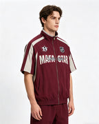 American retro patchwork sports short-sleeved jacket
