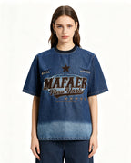 Gradient denim washed short-sleeved shirt