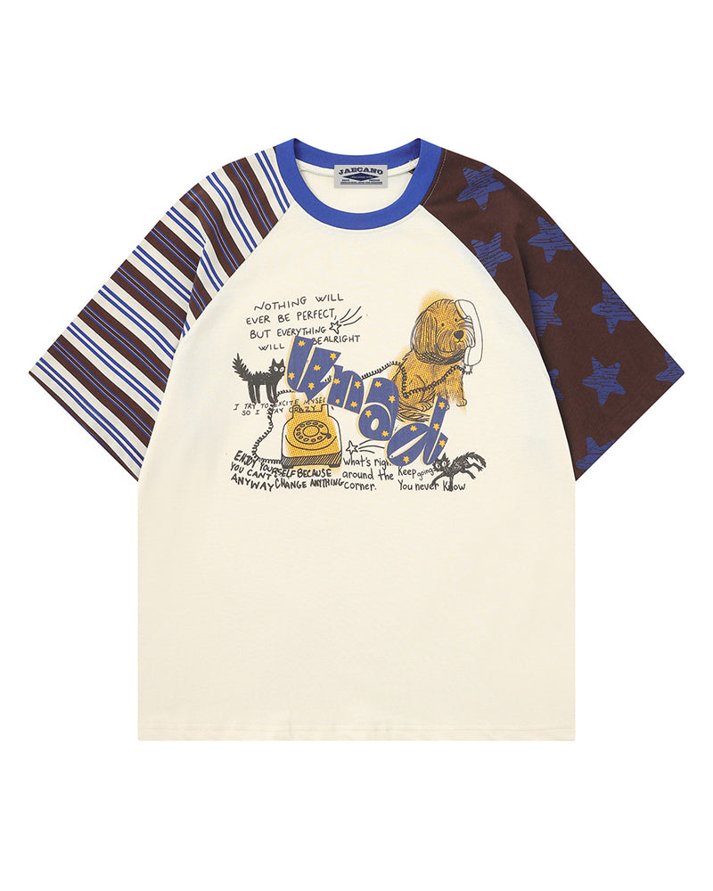 Retro Color-block Short-sleeved T-shirt