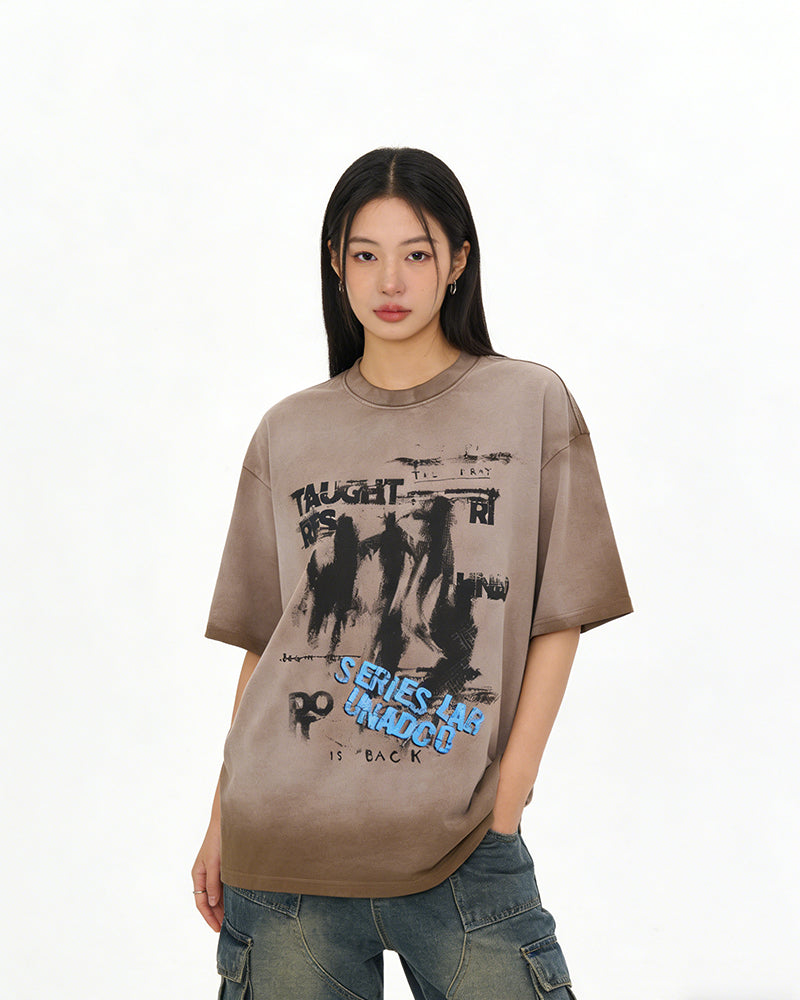 Splatter-style distressed short-sleeved shirt