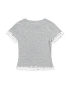 Lace-paneled short-sleeved top