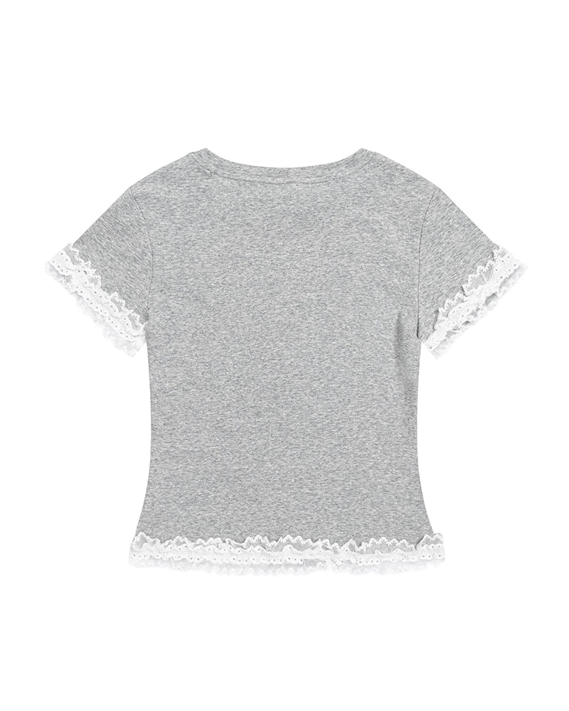 Lace-paneled short-sleeved top