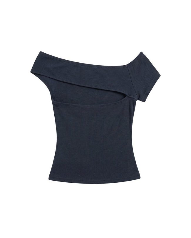 Asymmetrical neckline, fitted short-sleeved top (women's) Main Image