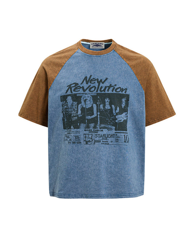 Retro color-blocked raglan sleeve short sleeve Main Image
