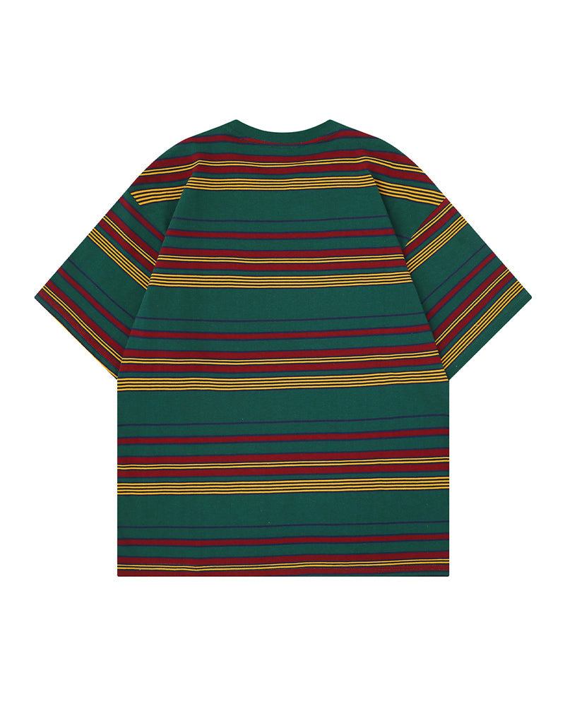 Retro color-blocked short-sleeved shirt