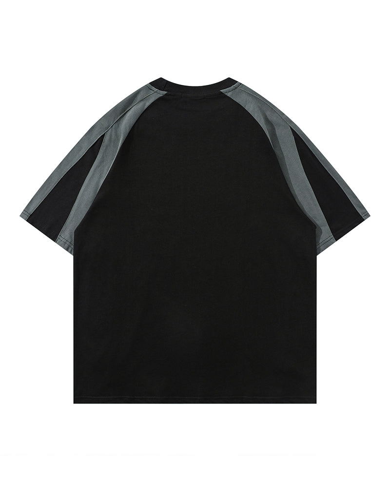 Retro stitching contrast color loose short sleeves