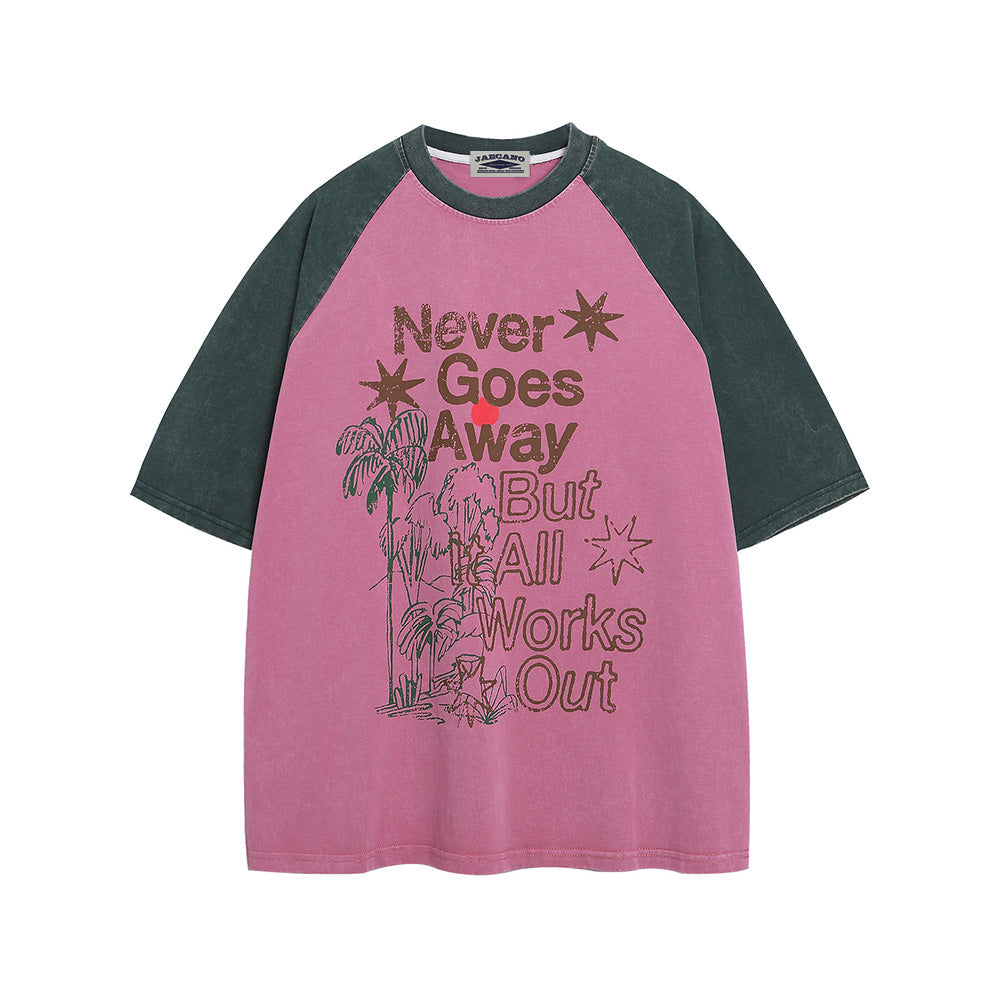 Letter print colorblock short sleeves