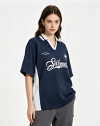 Contrast color stitching polo short sleeves