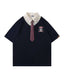Retro stitching polo collar short sleeves
