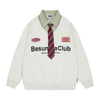 Retro fake two-piece tie sweatshirt