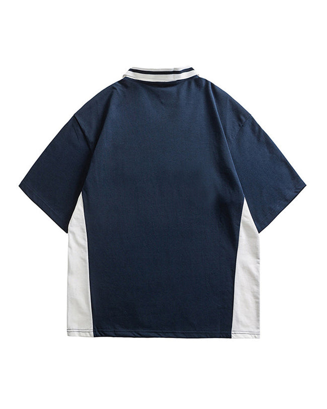 Contrast color stitching polo short sleeves Main Image