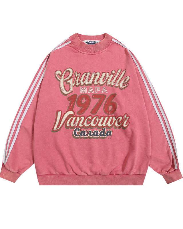 Retro distressed round neck sweatshirt
