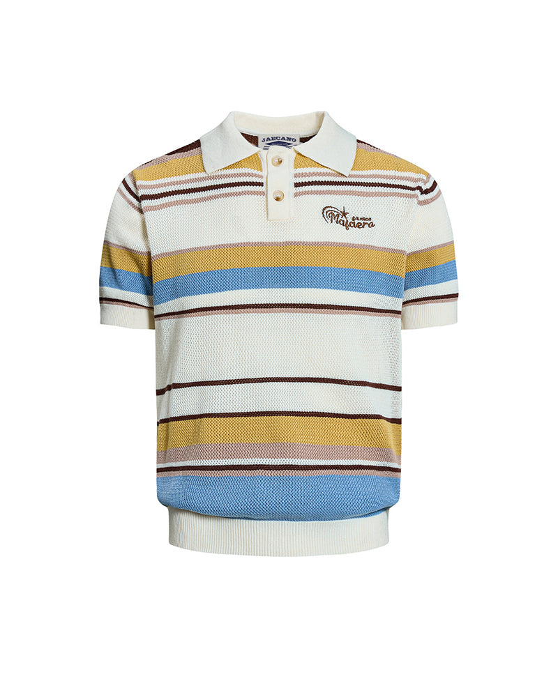 Embroidered striped color-blocked short-sleeved shirt