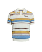 Embroidered striped color-blocked short-sleeved shirt