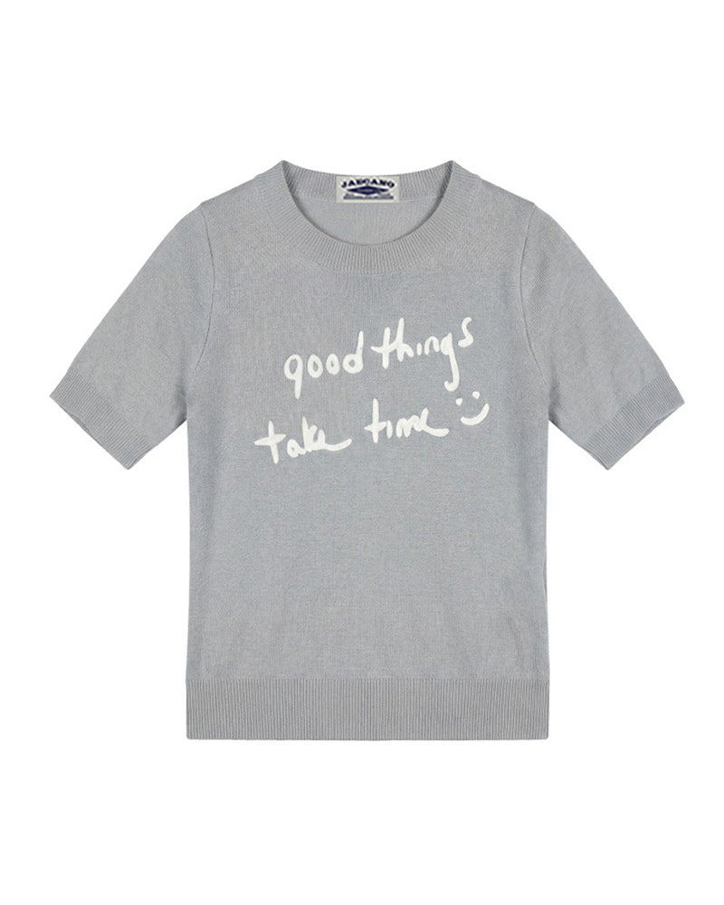 Letter short-sleeved knit sweater