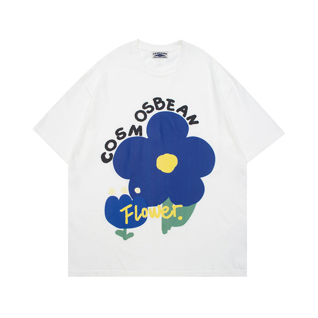 Retro letter flower pattern couple short sleeves Hover Image