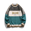 American retro contrast color patchwork crew neck sweatshirt