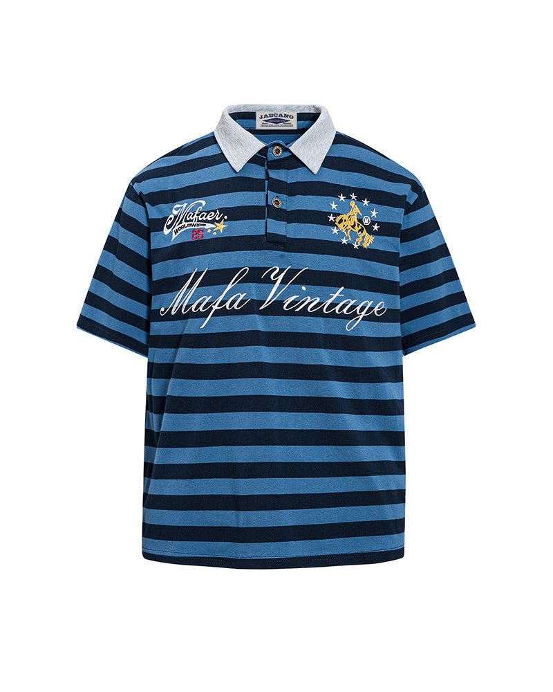 Retro striped embroidered short-sleeved shirt