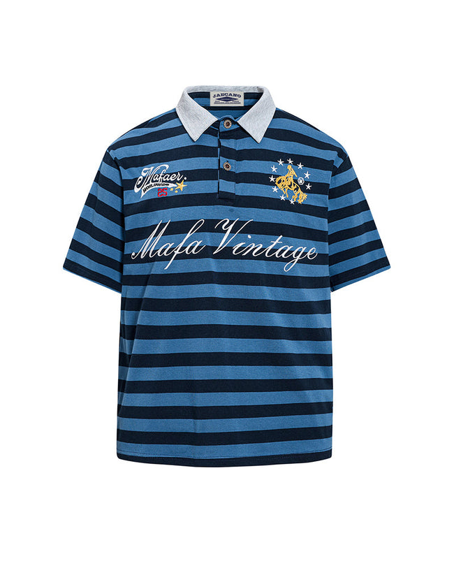 Retro striped embroidered short-sleeved shirt Hover Image