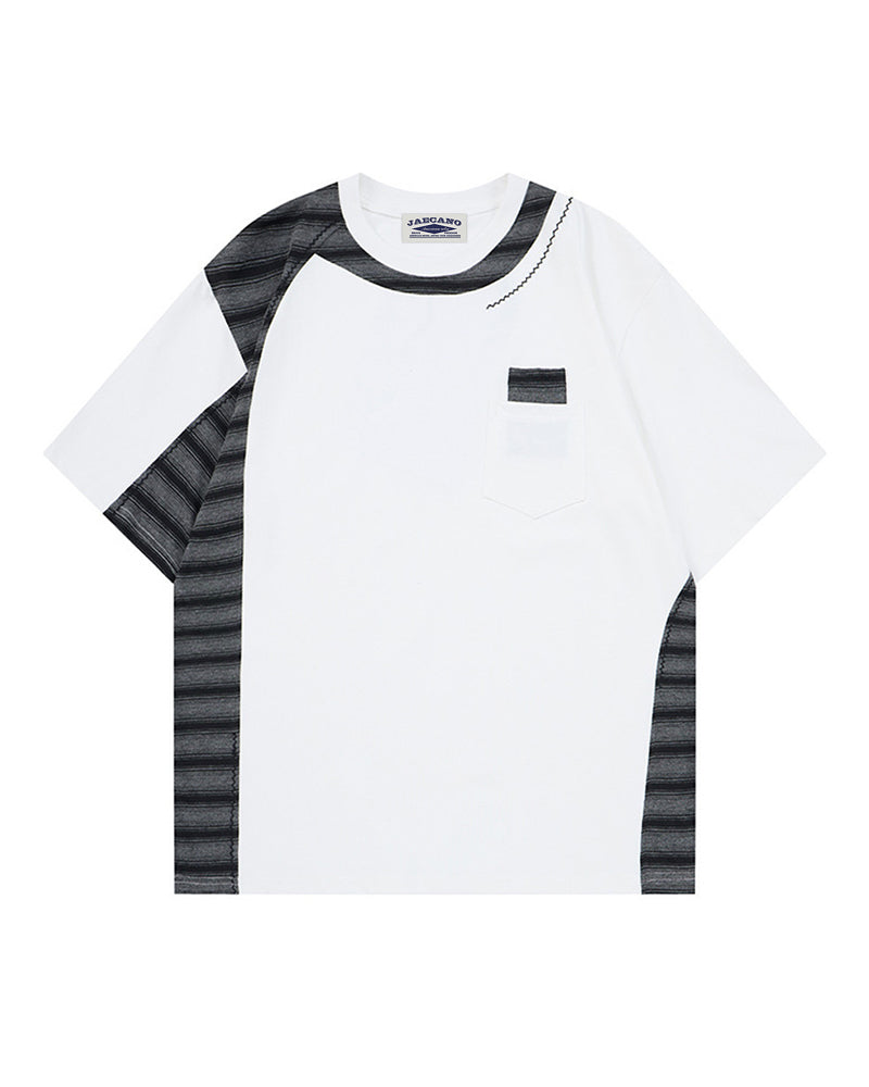 Irregular Color-Block Stripe Short-Sleeve Top
