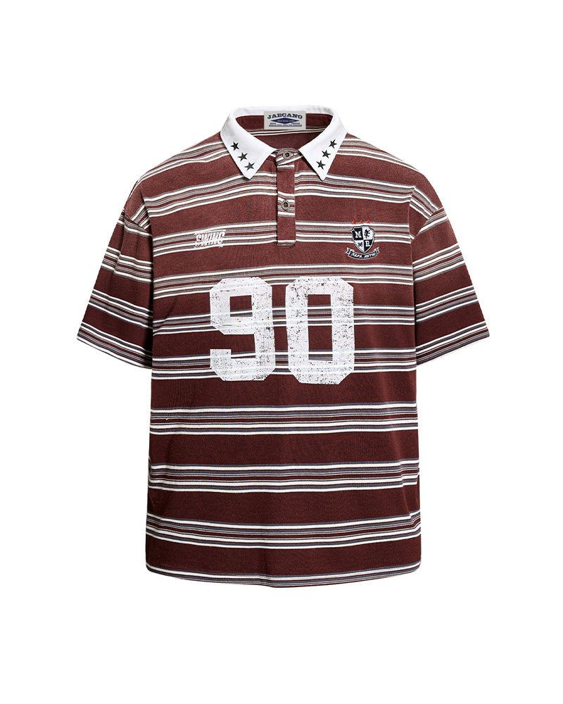 Color-blocked striped short-sleeved shirt
