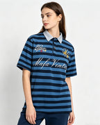 Retro striped embroidered short-sleeved shirt
