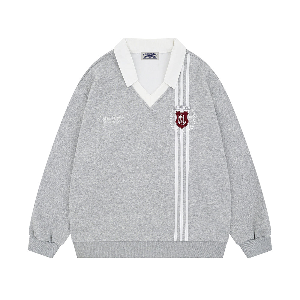 Fake two-piece college style sweatshirt