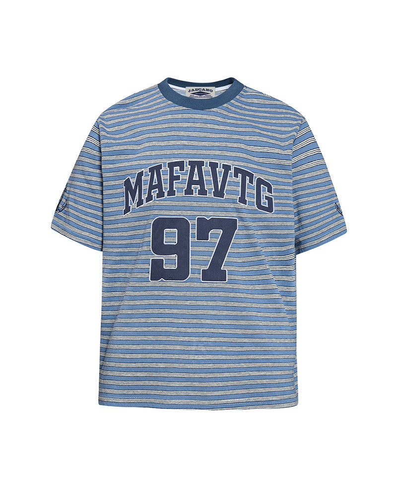 Embroidered striped short-sleeved shirt