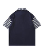 Faux two-piece spliced short-sleeved shirt