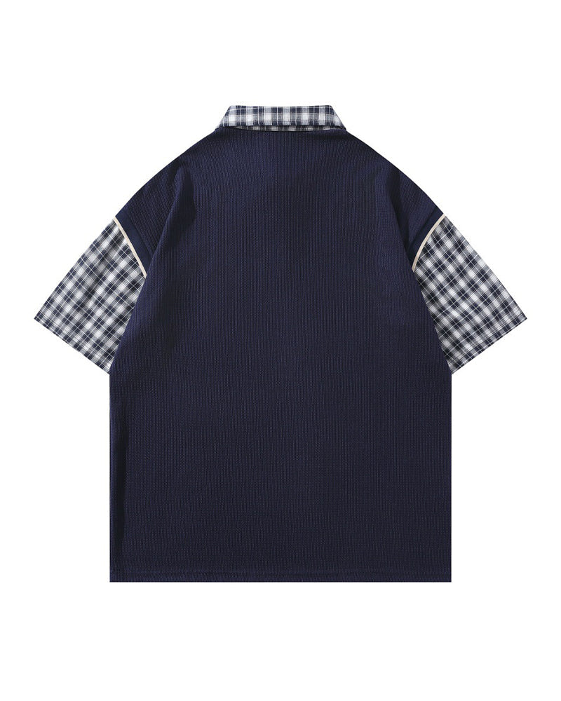Faux two-piece spliced short-sleeved shirt