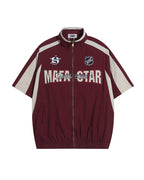 American retro patchwork sports short-sleeved jacket