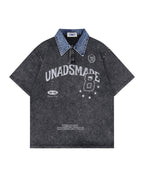 Washed lapel short sleeves